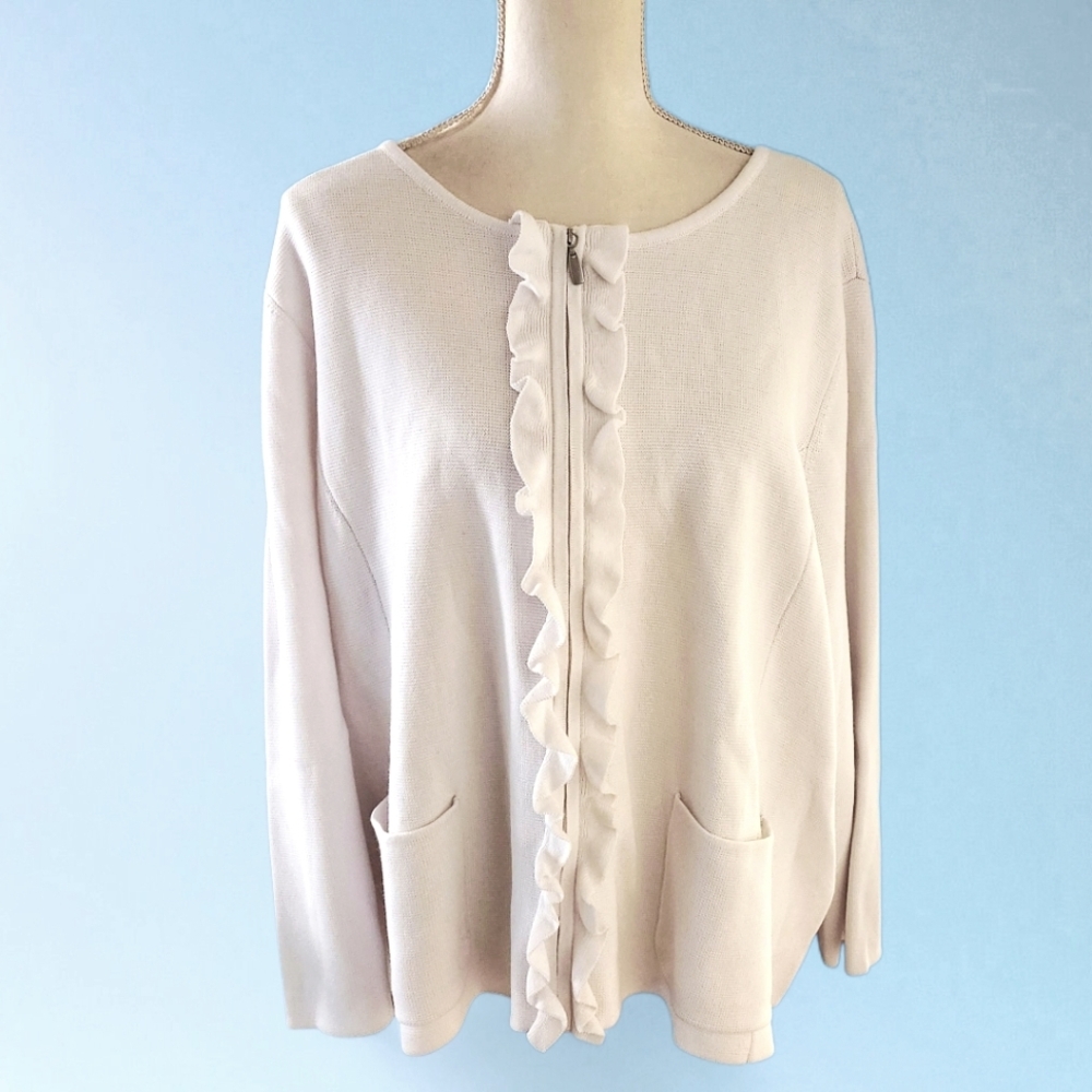 TALBOTS Zip Front Ruffle Sweater Jacket